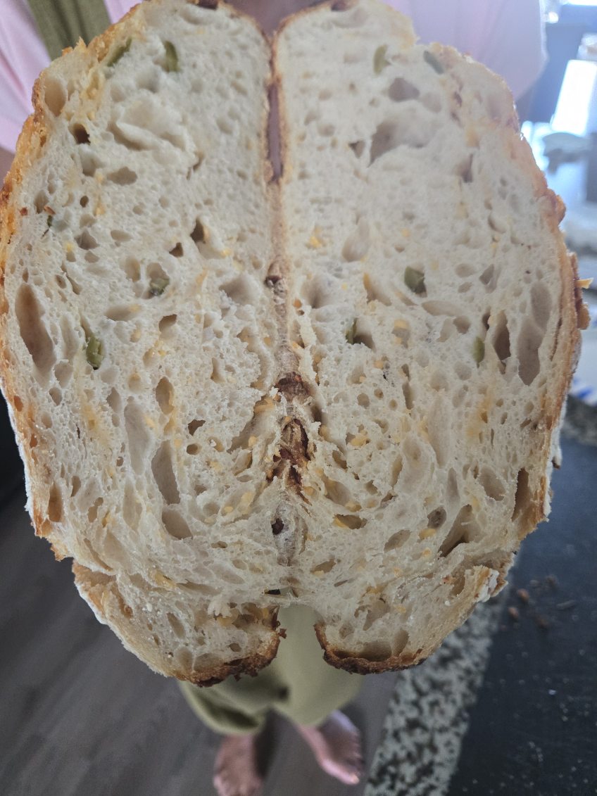 Jalapeño cheddar sourdough, sliced